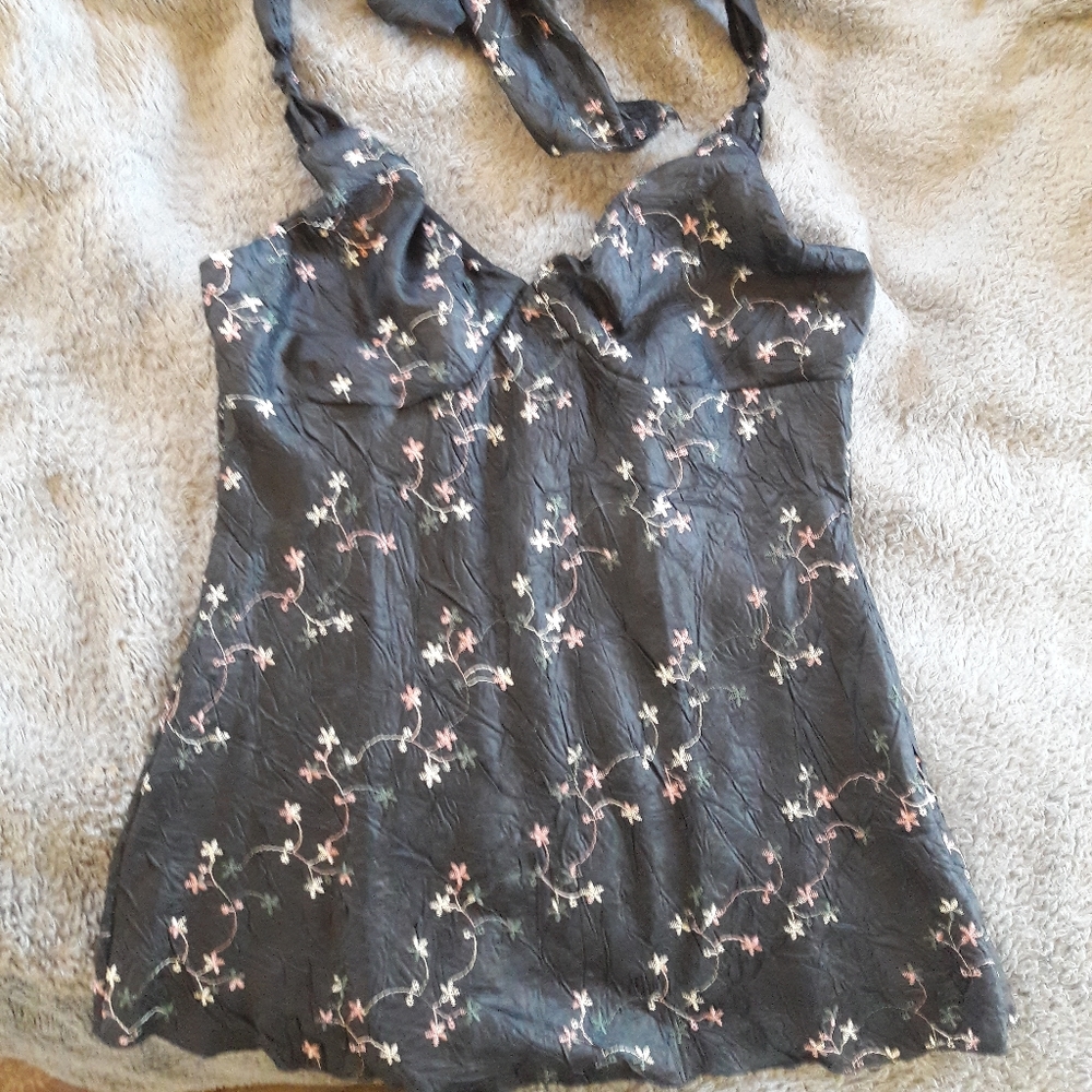 Black Floral Halter Top Sz M